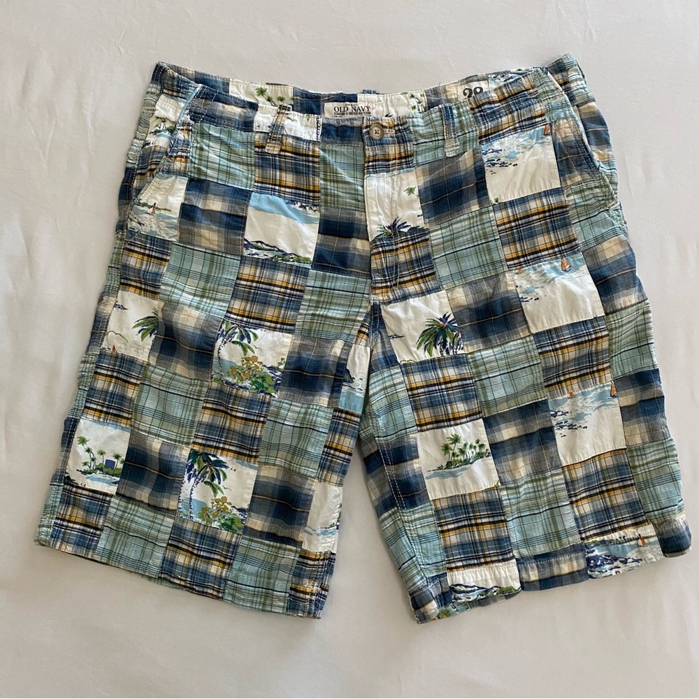 Sailboat Tropical Patchwork Madras Plaid Shorts Size 38
